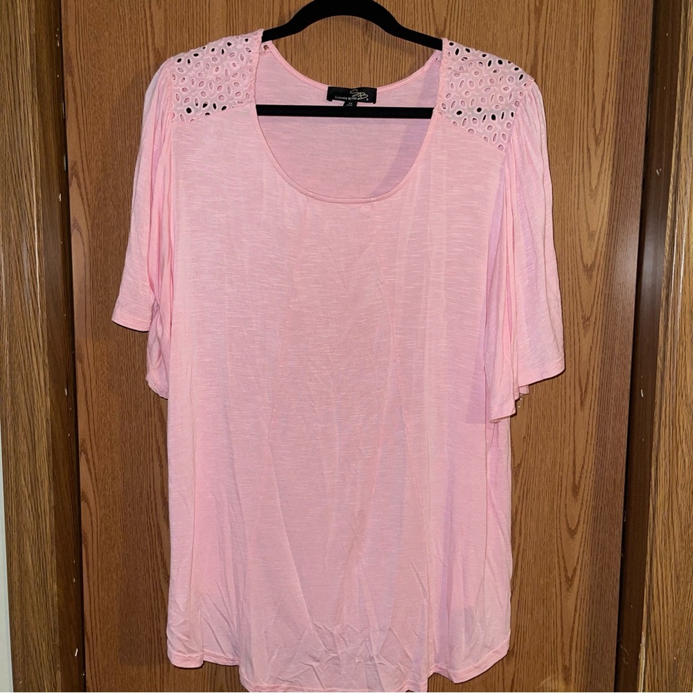 Suzanne Betro Women's Dusty Rose Eyelet Shoulder Cape Sleeve Tunic Top 1X